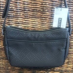 Bally NWT black monogrammed nylon and leather shoulder bag
